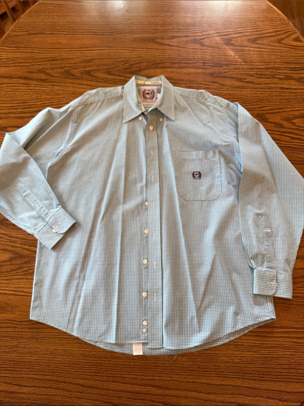 Cinch Men's Light Blue Green Micro-Check Button-Down Shirt